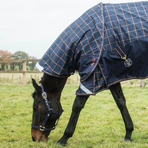 Mark Todd Mediumweight Turnout Neck Cover Plaid Navy/Orange/Beige 2 Mark Todd Mediumweight Turnout Neck Cover Plaid Navy/Orange/Beige - Image 2