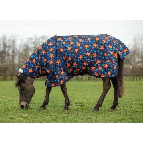 Mark Todd Mediumweight Turnout Rug Pony Neck Cover - Navy/Orange Stars 2 Mark Todd Mediumweight Turnout Rug Pony Neck Cover - Navy/Orange Stars - Image 2