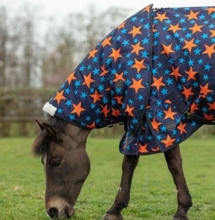 Mark Todd Mediumweight Turnout Rug Pony Neck Cover - Navy/Orange Stars 1 Mark Todd Mediumweight Turnout Rug Pony Neck Cover - Navy/Orange Stars